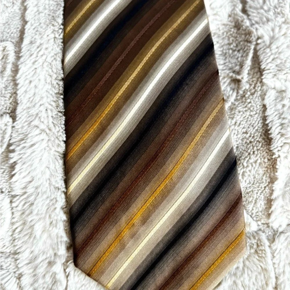 John Ashford 100% Silk Brown and Tan Striped Tie